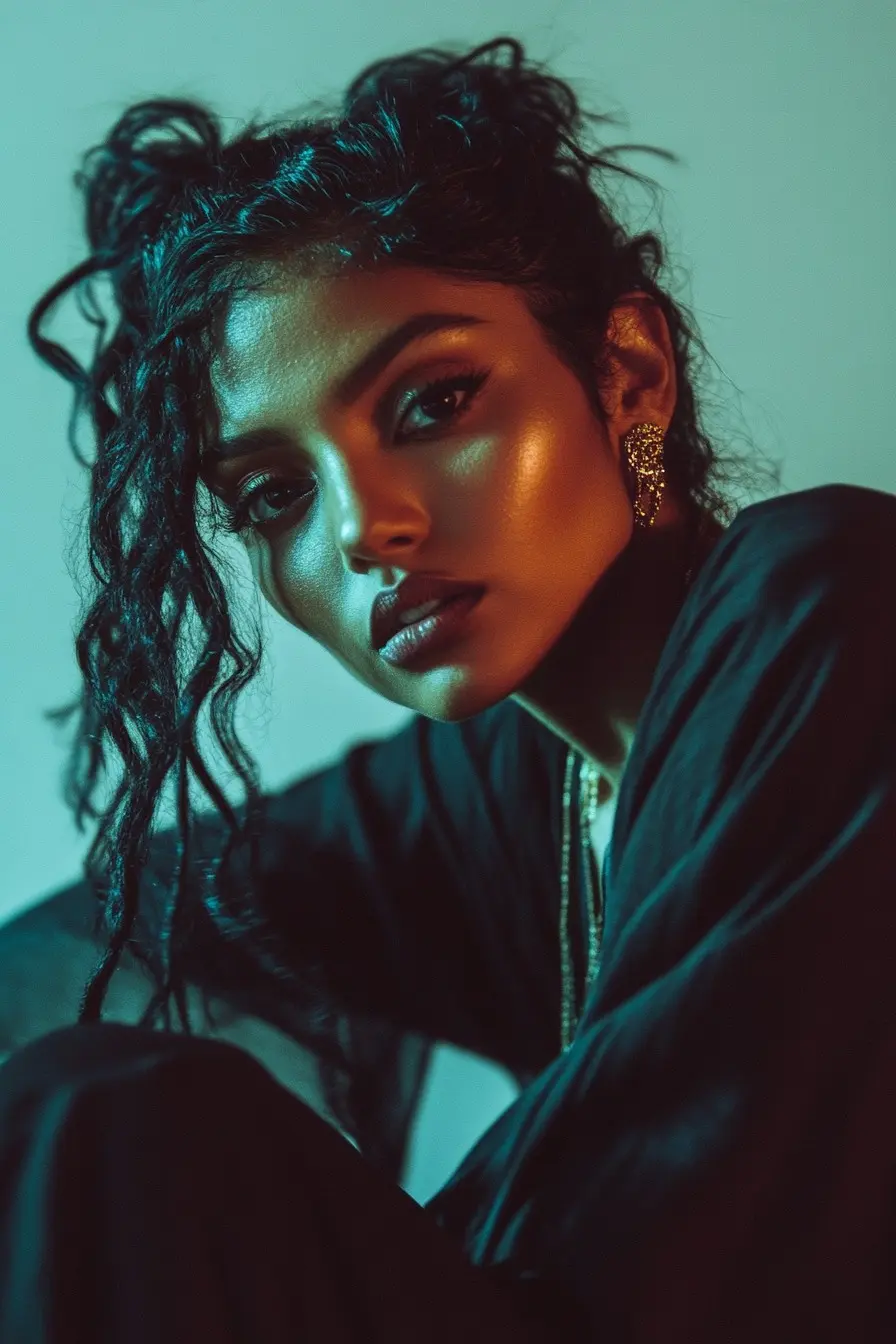 Amarié with a bold and mysterious presence under dramatic lighting